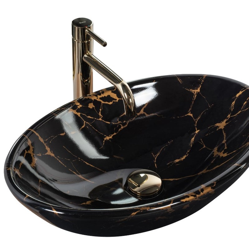 Umywalka nablatowa REA Pamela Black Marble Shiny