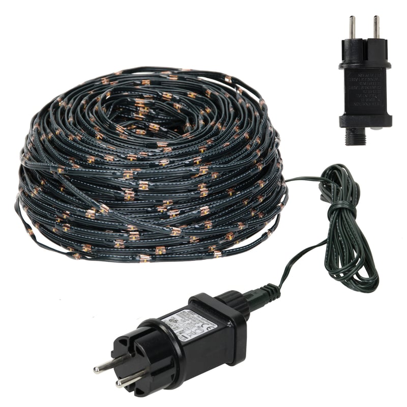 ECD Germany LED lancuch swietlny z mikroklastrami 45m 1500 diod LED bardzo ciepla biel, 8 funkcji, zasilanie elektryczne, wodoodpornosc IP44 wewnatrz
