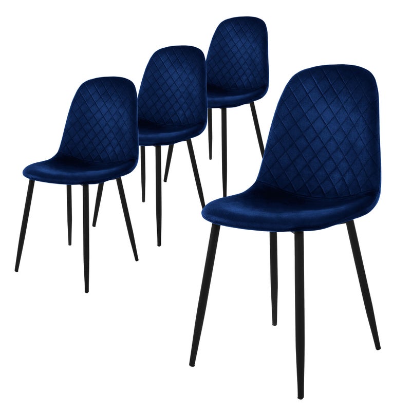 ML-Design zestaw 4 krzesel do jadalni, ciemnoniebieskie, krzeslo kuchenne z aksamitnym obiciem, krzeslo do salonu z oparciem, tapicerowane krzeslo z