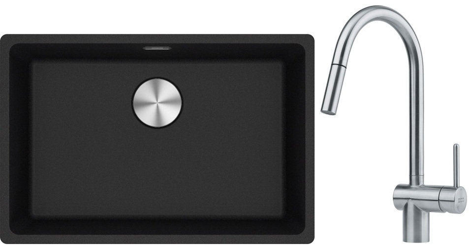 Franke Maris MRG 110-62 zlewozmywak 62x40 cm Fragranite onyx z baterią kuchenną Leda Neo stal szlachetna (1250687257, 1150590047)
