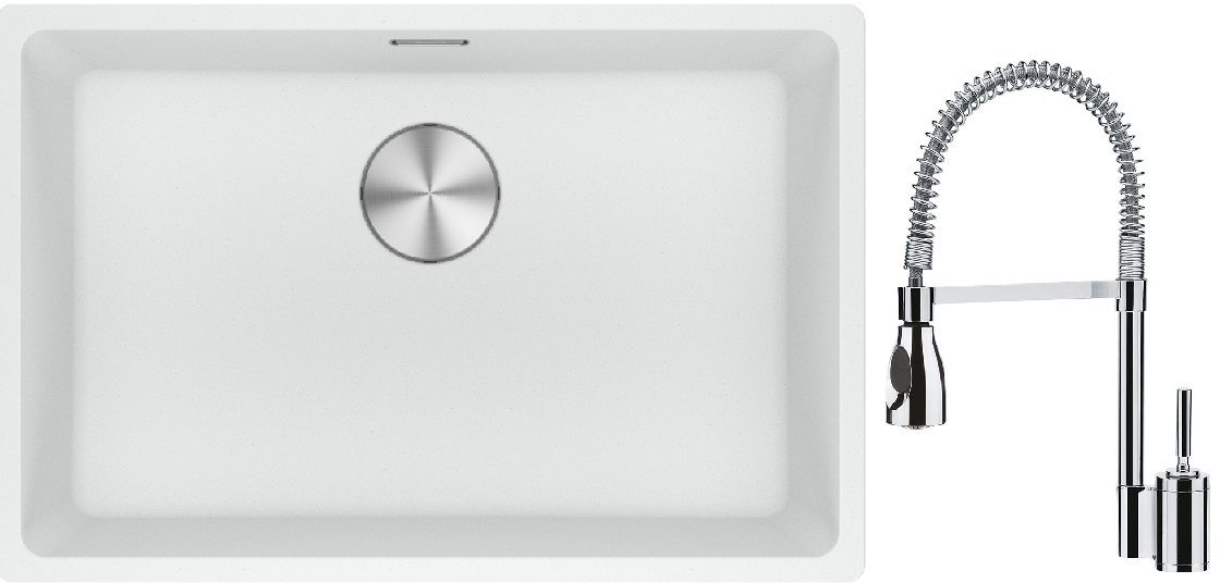 Franke Maris MRG 110-62 zlewozmywak 62x40 cm Fragranite biały polarny z baterią kuchenną Sentinel chrom (1250687259, 1150029591)