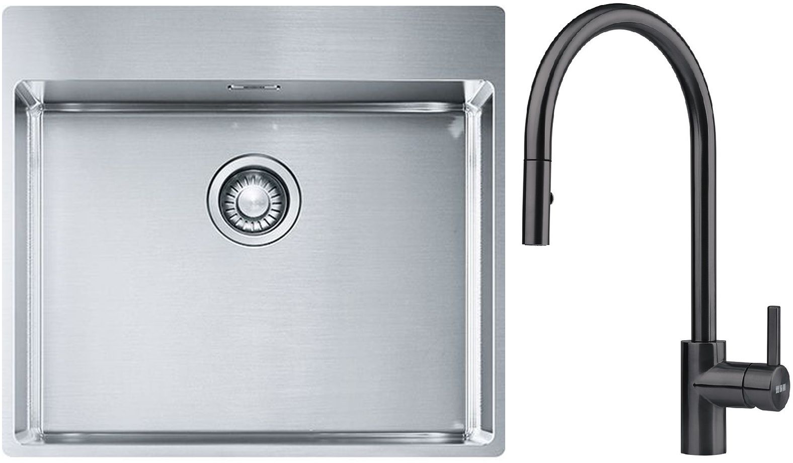 Franke Box BXX 210-54 TL zlewozmywak 57x51 cm stalowy z baterią kuchenną Eos czarna stal szlachetna (1270369295, 1150613671) - Wysyłka w 24h