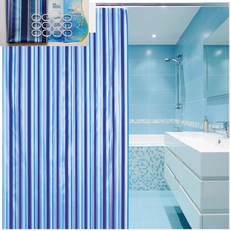 Aqualine zasłona prysznicowa 180x180 cm winyl niebieski/paski ZV011 - Wysyłka w 24h