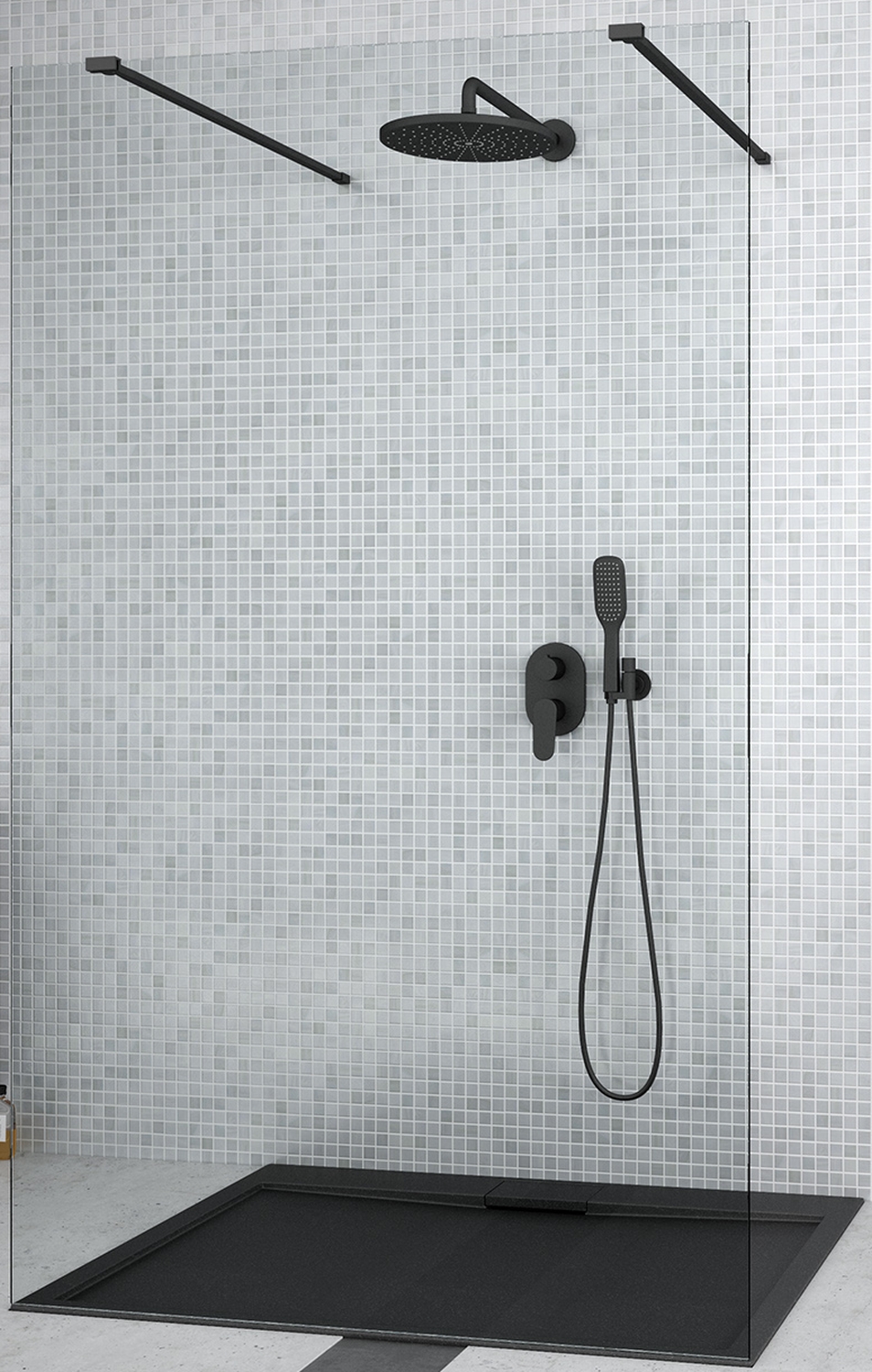 Besco Aveo Due Black Walk-In ścianka prysznicowa 130 cm czarny mat/szkło przezroczyste ADB-130-195C