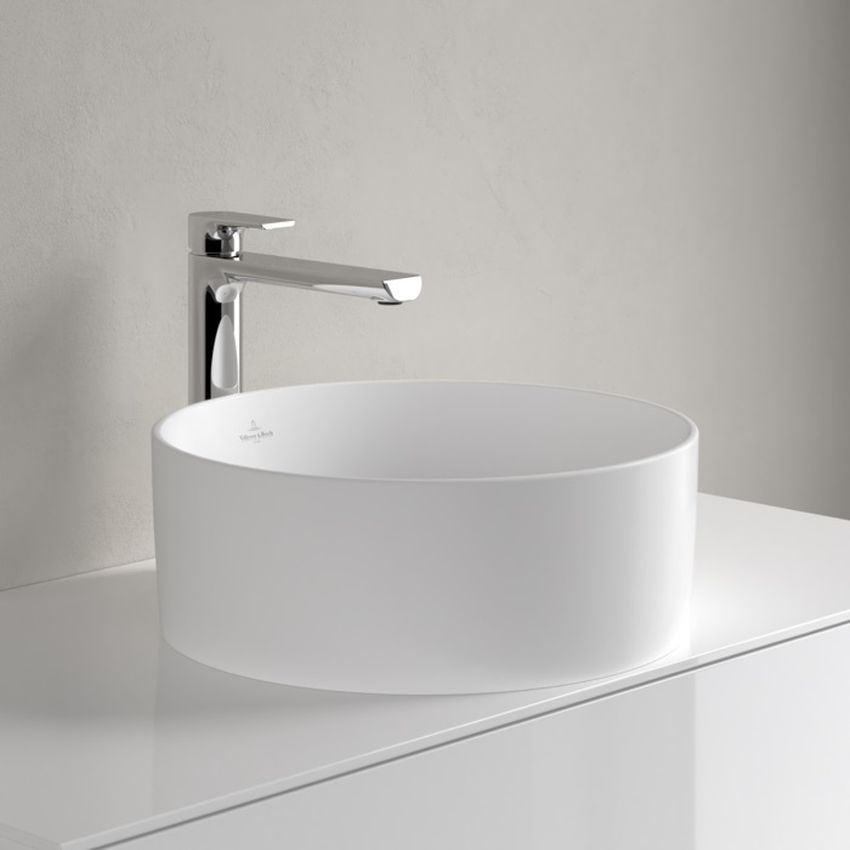 Villeroy & Boch Collaro umywalka 40 cm nablatowa okrągła CeramicPlus stone white 4A1840RW