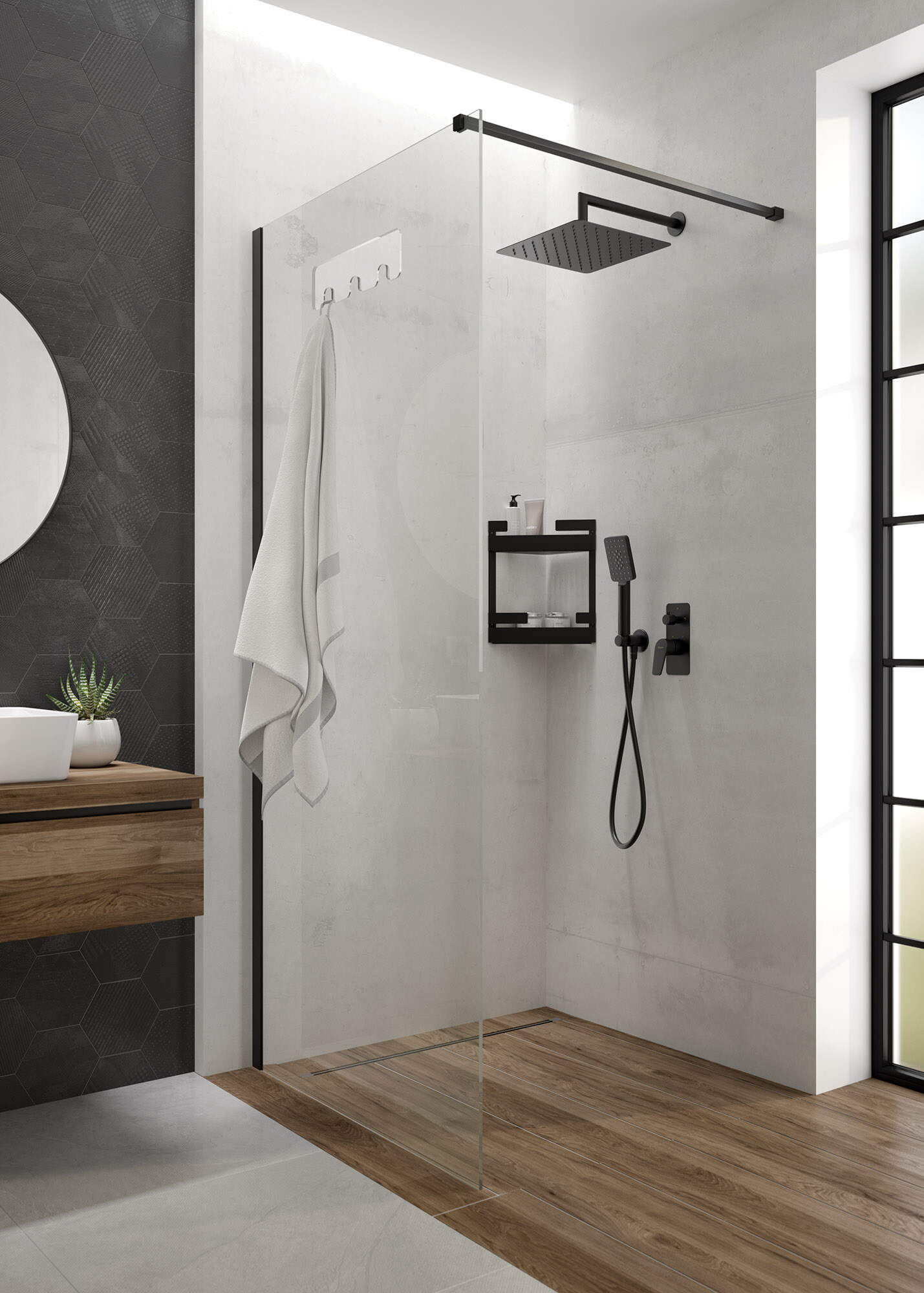 Deante Mokko Walk-In Nero ścianka prysznicowa 90 cm czarny mat/szkło przezroczyste KQMN39P - Wysyłka w 24h