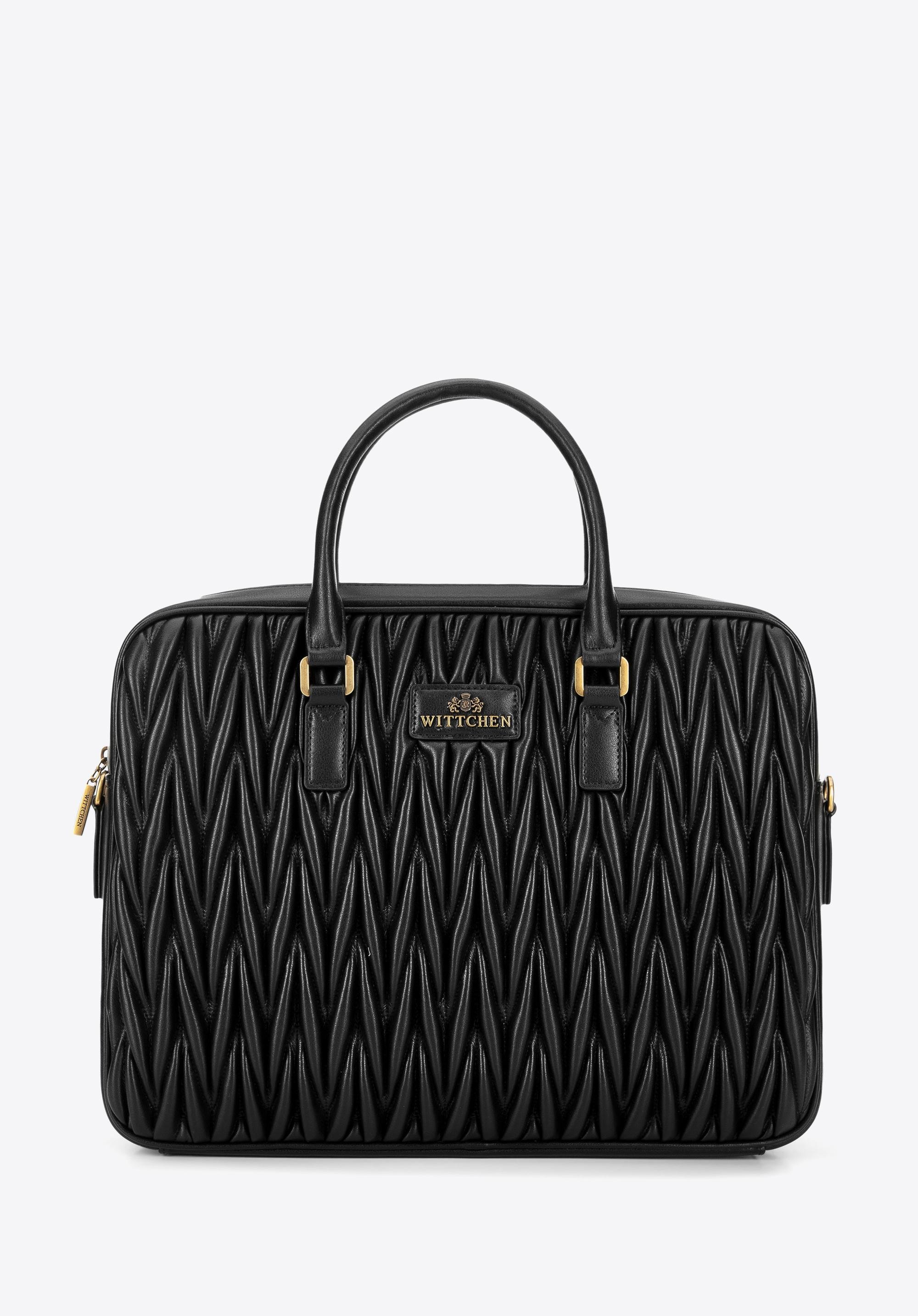 Torba na laptopa 14’’ ze skóry w pionowe pikowanie czarna