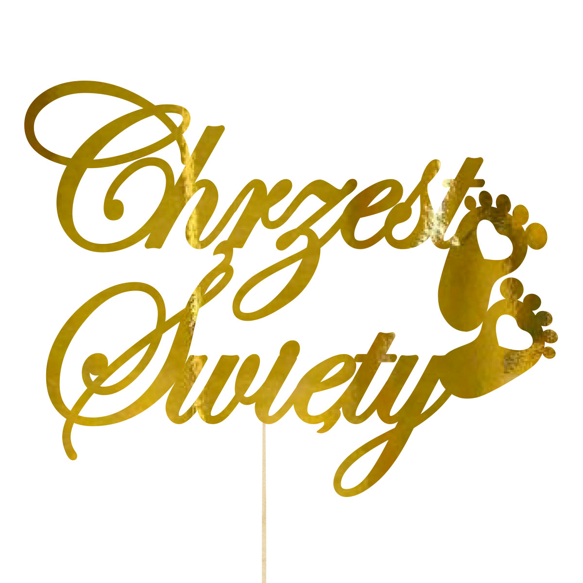 Topper dekoracja na bok tortu pik napis Chrzest Święty złote lustro