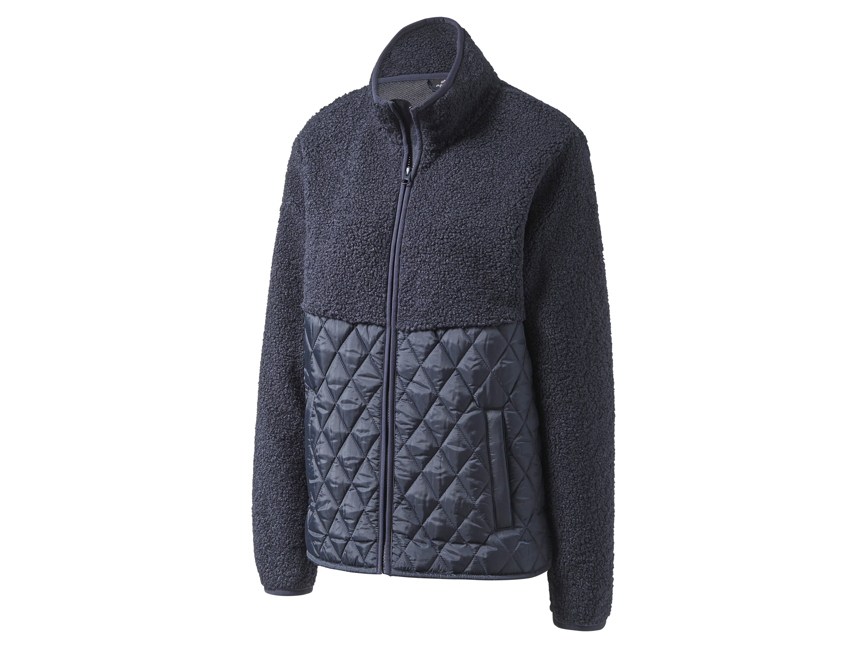 Crivit Bluza damska z imitacji skóry jagnięcej i pikowaniem Granatowy, S36/38