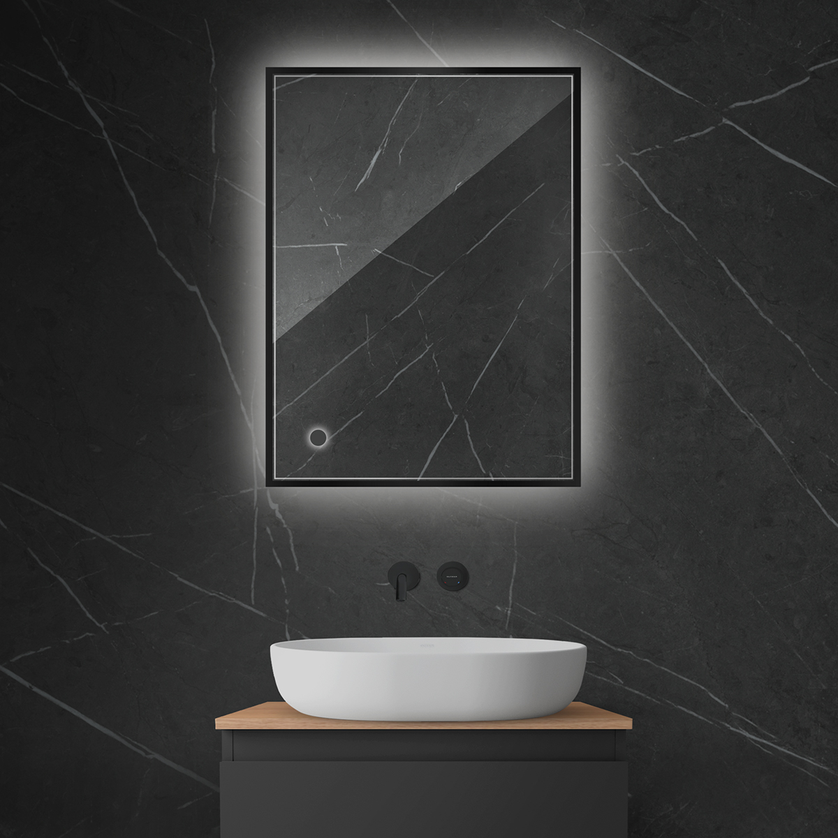 Darmowa Dostawa - Lustro 60x80 cm prostokątne z oświetleniem z matą grzewczą czarny Oltens Nordlis 64115300