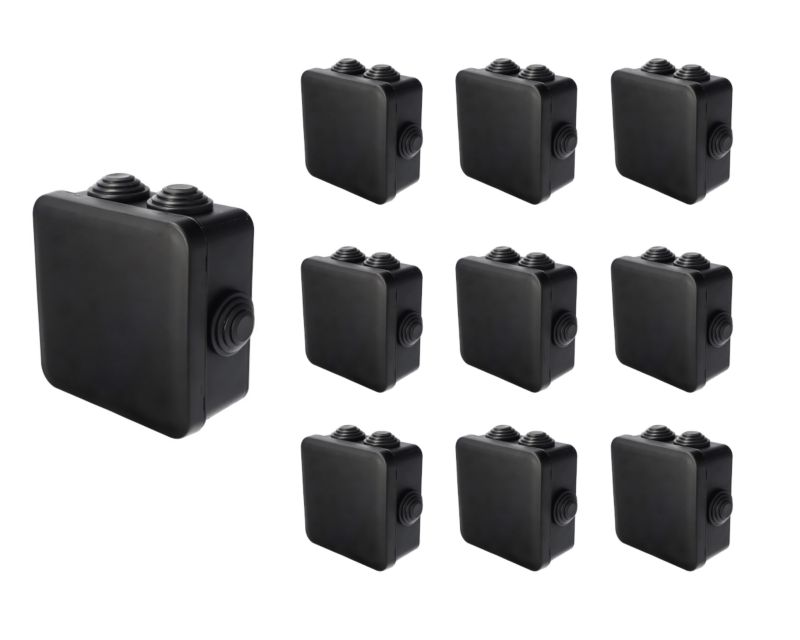 Puszka hermetyczna natynkowa EDO z dławikami zamknięcie na klik 85x85x45mm IP55 czarny 10szt