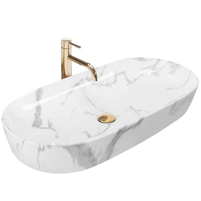 Umywalka Nablatowa Rea Cleo 81 Marmo Shiny Owalna Biały 81X41X13,5Cm 1 Szt