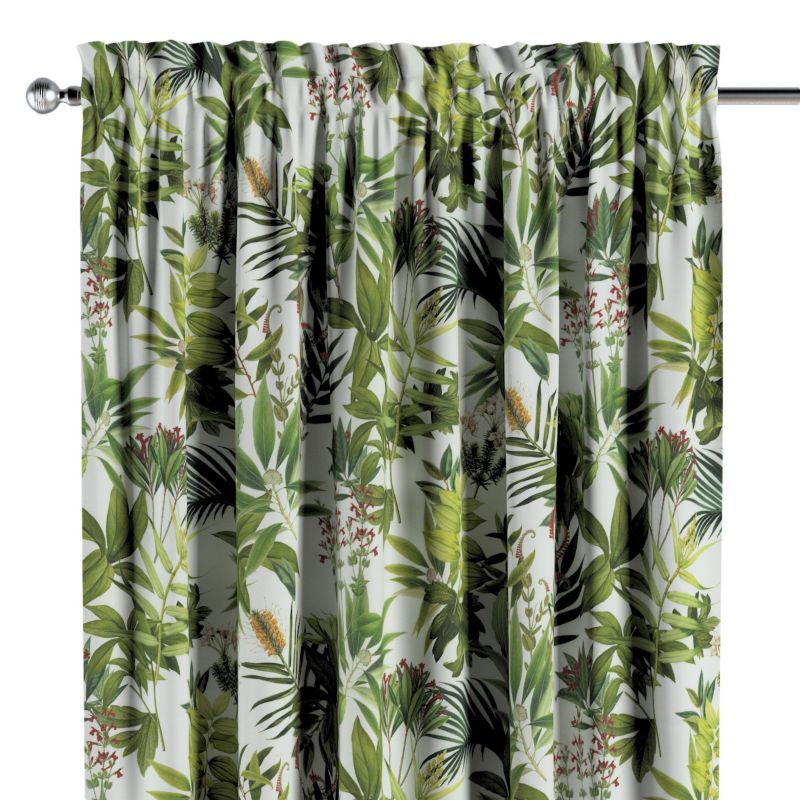 Zasłona na kanale z grzywką 1 szt. 130 x 260 cm Dekoria zielono-czerwona roślinność na białym tle 1 szt.