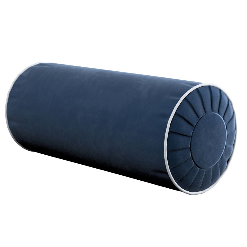 Poduszka wałek z zakładkami z lamówką Dekoria Velvet śr. 20 x 50 cm granat 1 szt.