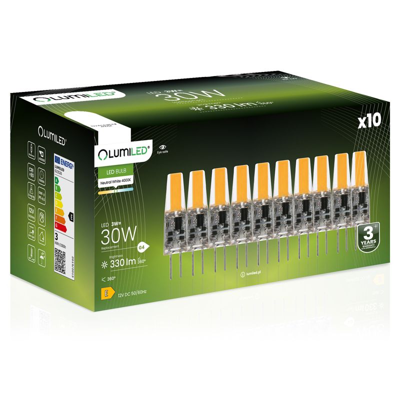 Żarówka LED LUMILED G4 3W 330lm 4000K 360st 12V FILAMENT 10 szt.