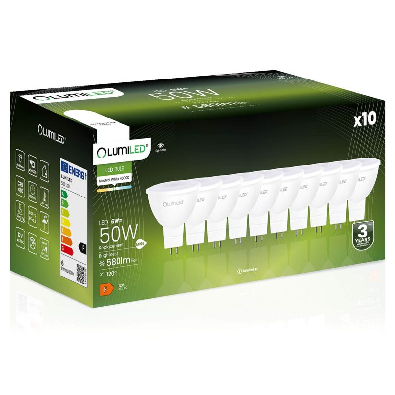 Żarówka LED LUMILED GU5.3 MR16 6W 580lm 4000K 120st 12V 10 szt.