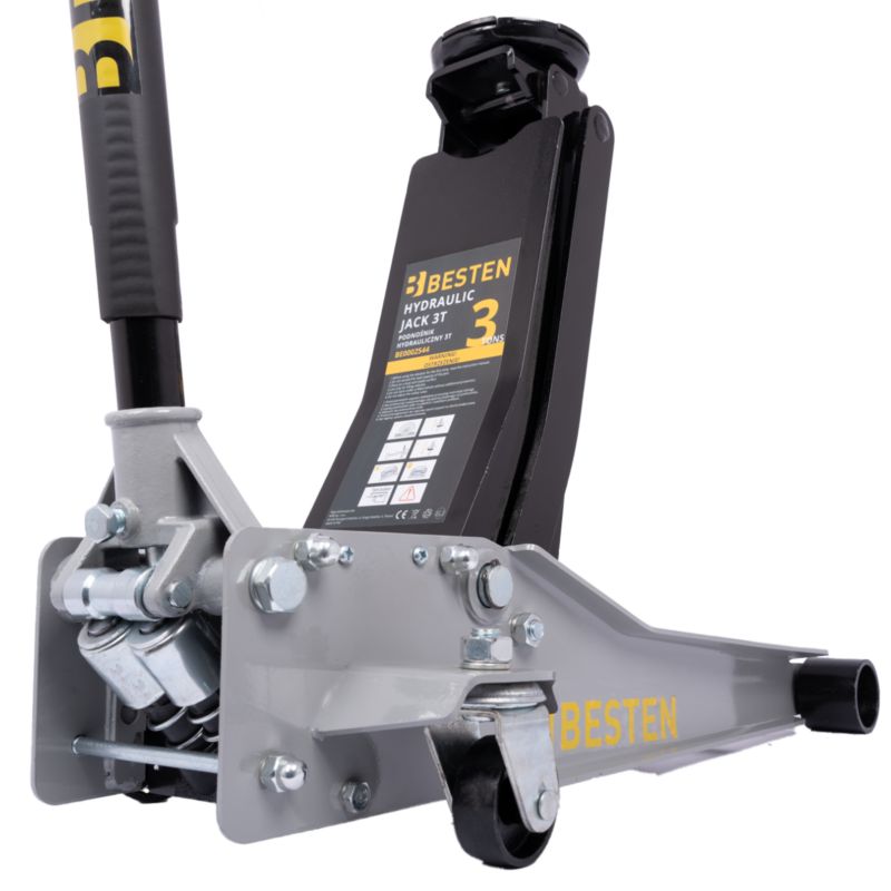 Podnośnik hydrauliczny BESTEN 3T niskoprofilowy 85-520 mm z kółkami i podkładką gumową 1 szt