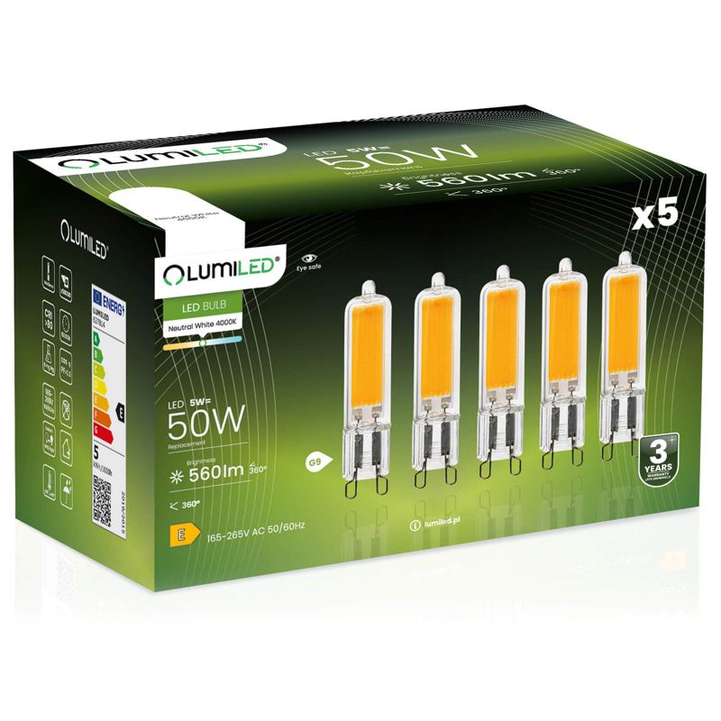 Żarówka LED LUMILED G9 5W 560lm 4000K 360st FILAMENT 5 szt.