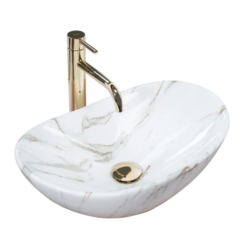 Umywalka Nablatowa Rea Royal Mini Shiny Aiax Owalna Biały 47X30X15Cm 1 Szt