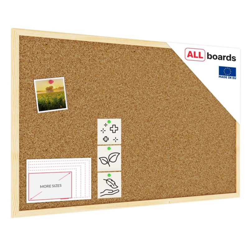 Tablica korkowa 80x50 cm ALLboards rama drewniana naturalna 1 szt.