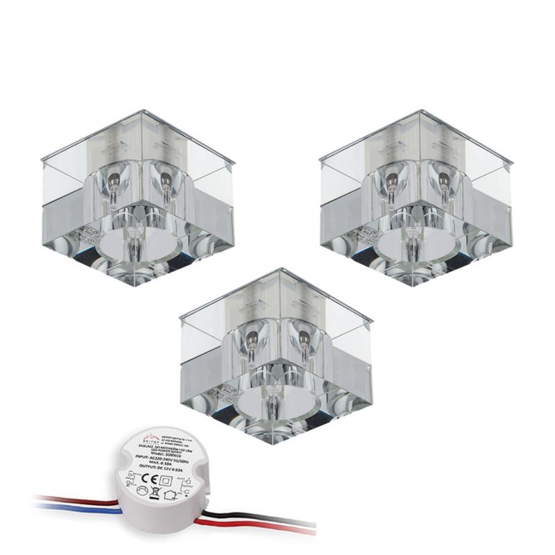Zestaw Oczek Sufitowych SPOT Light 3xG4 LED 2,3W z zasilaczem, Transparentne Szkło, Polski Producent ,3 szt.
