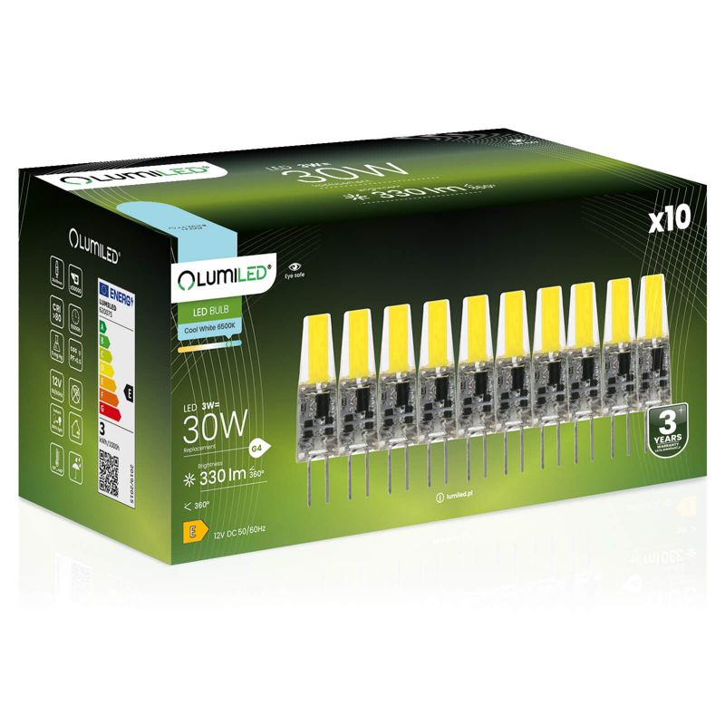 Żarówka LED LUMILED G4 3W 330lm 6500K 360st 12V FILAMENT 10 szt.