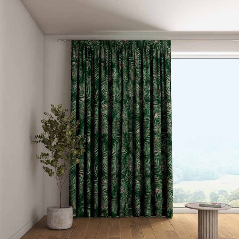 Zasłona na taśmie marszczącej 1 szt. 130 x 260 cm Dekoria liscie na zielonym tle 1 szt.