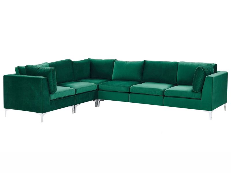Sofa narożna Evja Zielony Welur Prawostronny 1 szt.