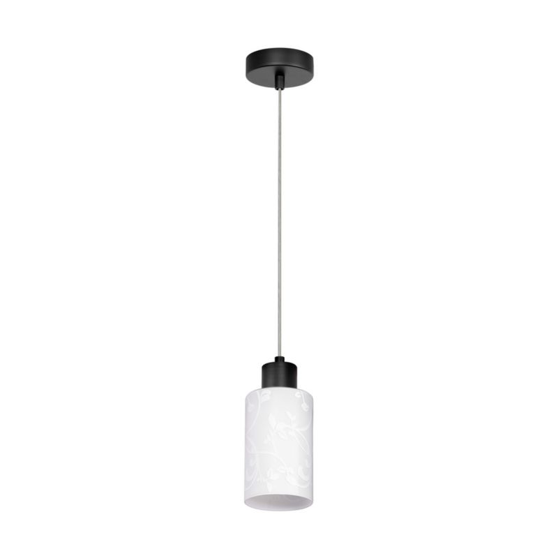Lampa Wisząca SPOT Light 1xE27 Max.60W Elegancka Czerń z Białym Kloszem w Kwiaty, Polski Producent, 1 szt.