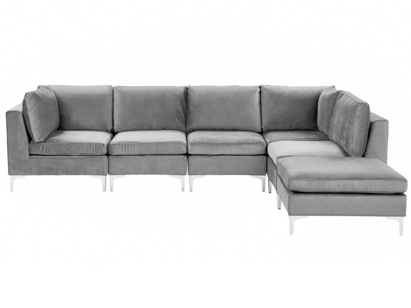 Sofa z ottomaną Evja Szary Welur Lewostronny kpl
