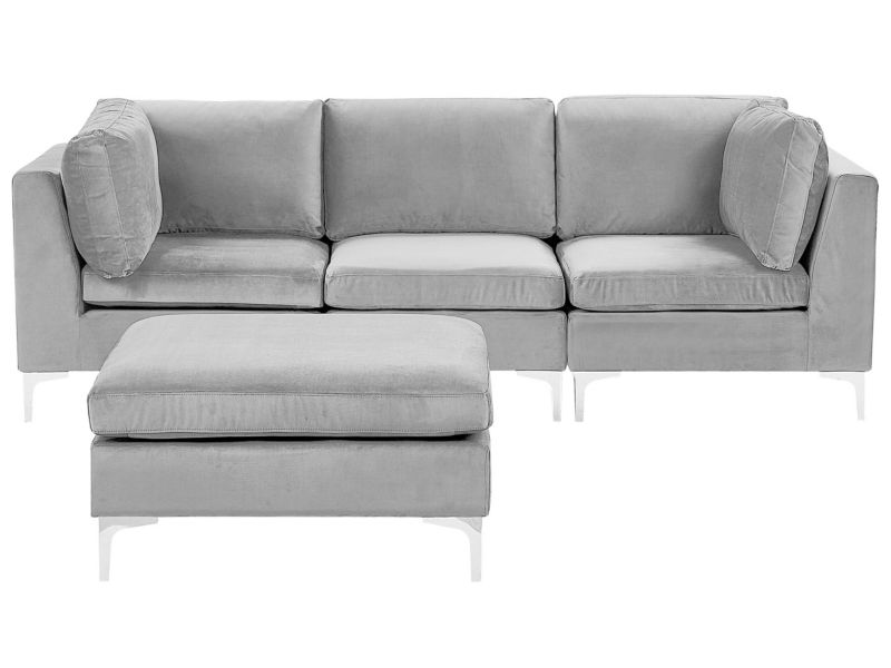 Sofa z ottomaną Evja Szary Welur Symetryczny kpl