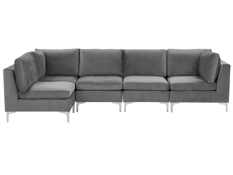 Sofa narożna Evja Szary Welur Prawostronny 1 szt.