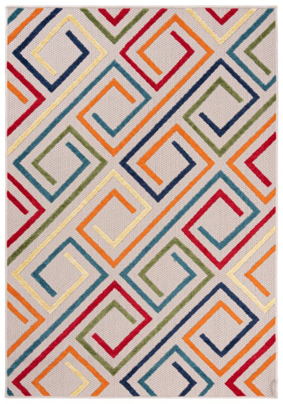 Dywan wewnętrzny/ zewnętrzny Aventura EC95A prostokąt 140 x 200 cm kolorowy nowoczesny wzór geometryczny krótki włos 1 szt.