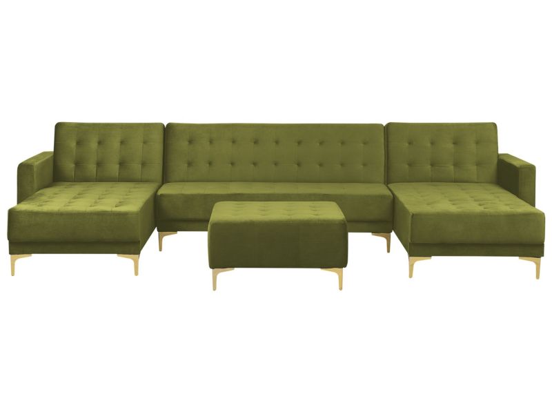 Sofa w kształcie U z ottomaną Aberdeen Zielony Welur Symetryczny 1 kpl