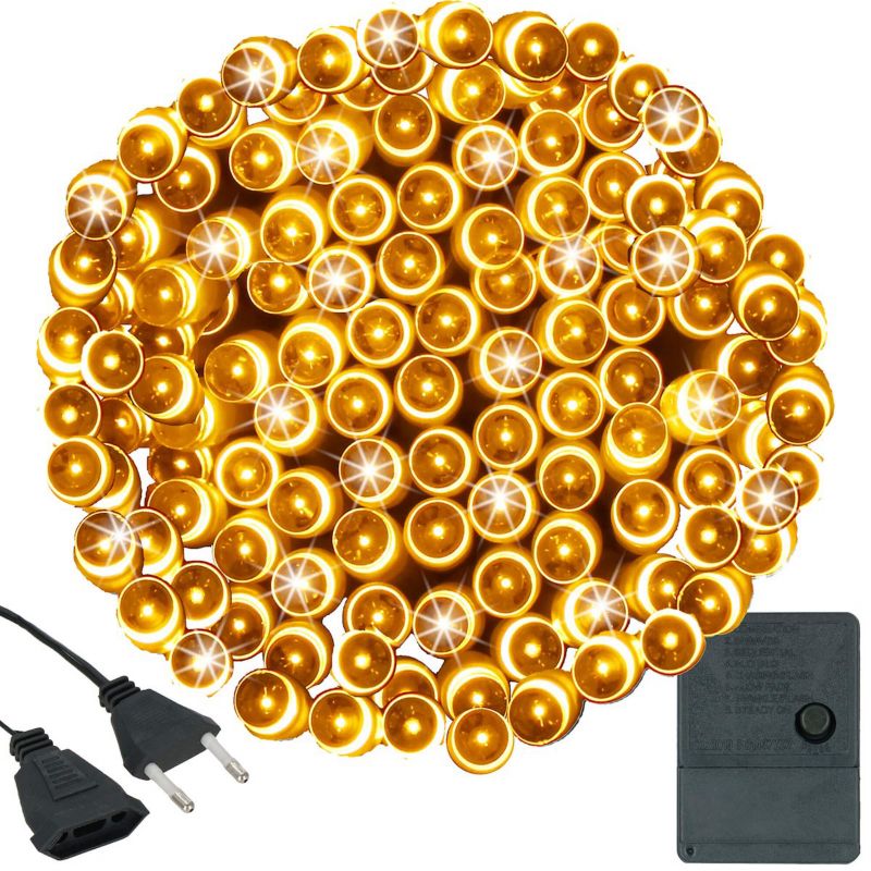 Lampki świąteczne Springos 200 Led, ciepły biały 15,5 m, oświetlenie choinkowe 1 szt.