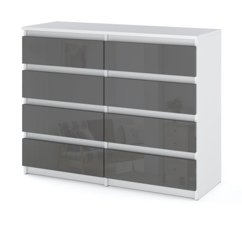 Komoda Hurtownia-Mebli Szuflady 8 Hugo Duża 120cm Biały Mat Szary Połysk 120x33.5x92.5 cm 1szt.