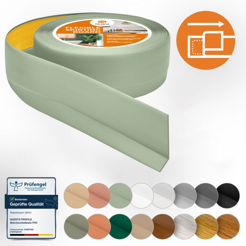 Listwa przypodłogowa PCV 50x20mm, QUEST, samoprzylepna elastyczna, miękka listwa podłogowa, cokołowa, jasnozielony, 15m
