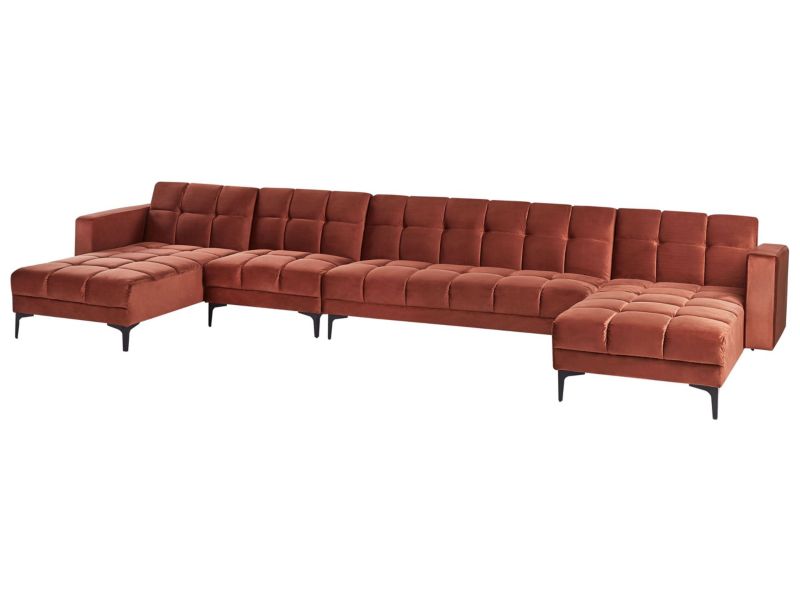 Sofa w kształcie U Alnes Jasnoczerwony Welur dla 6 osób Symetryczny 1 szt.