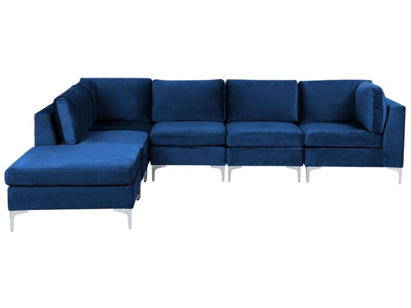Sofa narożna z otomaną Evja Granatowy Welur Prawostronny kpl