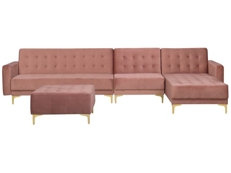 Sofa narożna z otomaną Aberdeen Welur Różowy Lewostronny 1 kpl