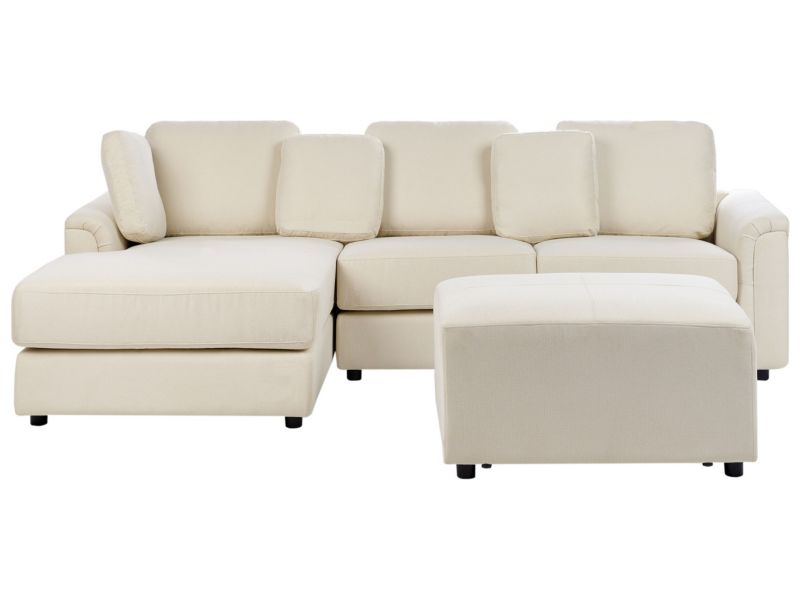 Sofa narożna prawostronna z otomaną Kohlo Jasnobeżowy Prawostronny 1 kpl