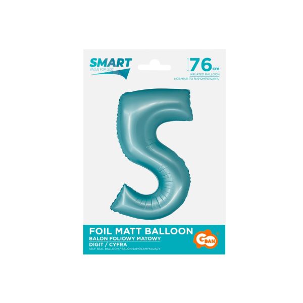 Balon foliowy Cyfra j. niebieska "5"- Wielkość 76 cm, Smart