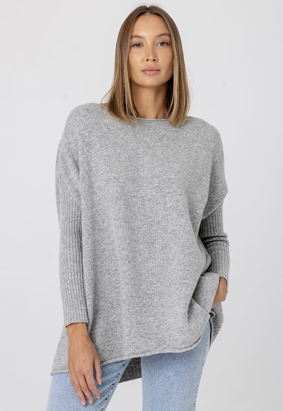 Oversize-Pullover aus Wolle AGNES - grau