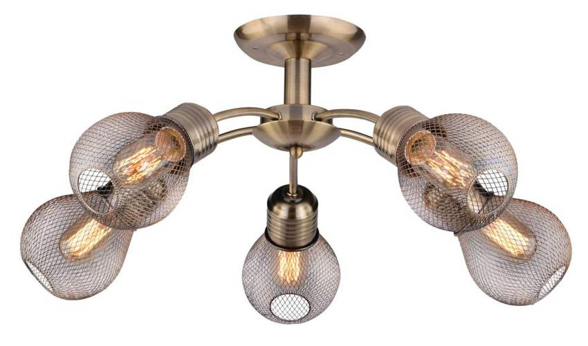 Lampa sufitowa patynowa druciany abażur 5x60W Gliva