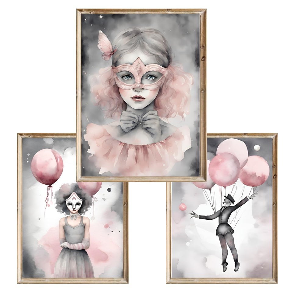Zestaw trzech plakatów dla dzieci Pink Girl - A4