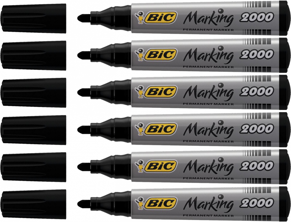 6x Marker permanentny Bic 2000, okrągła, 4.95mm, czarny