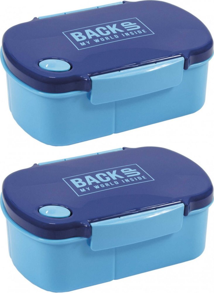 2x Lunchbox BackUP 5, bez BPA, 3 komory, 17x11x7cm, granatowo-niebieski