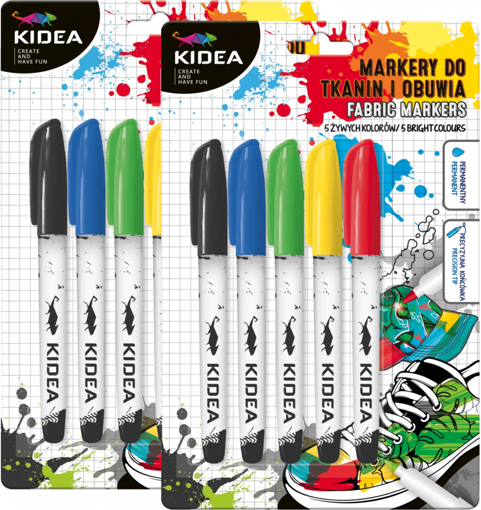 2x Markery do tkanin i obuwia Kidea, 5 sztuk, mix kolorów
