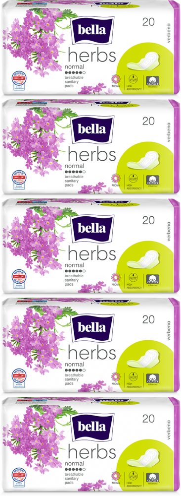 5x Podpaski Bella Herbs Verbena, Normal, ze skrzydełkami, 20 sztuk