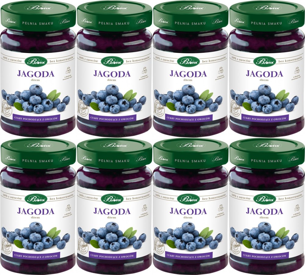8x Dżem BiFix, 100% z owoców, jagodowy, o obniżonej zawartości cukru, 290g